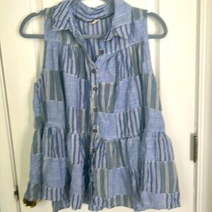 Pilcro Blue & White Patchwork Stripe Tank Top